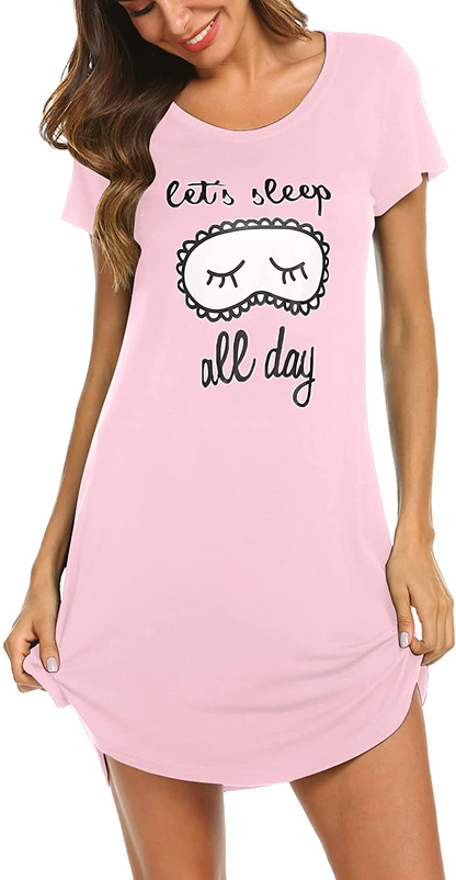 Hotouch Night Shirts Womens Nightgowns Cute round Neck Short Sleeve Printed Sleep Shirts Soft Sleepwear XS-XXL Apparel & Accessories > Clothing > Sleepwear & Loungewear > Nightgowns Kylie Max   