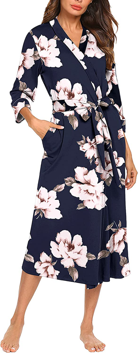 MAXMODA Women Kimono Robes Long Knit Bathrobe Soft Robe Casual Ladies Loungewear S-3XL Apparel & Accessories > Clothing > Sleepwear & Loungewear > Robes Kylie Max   