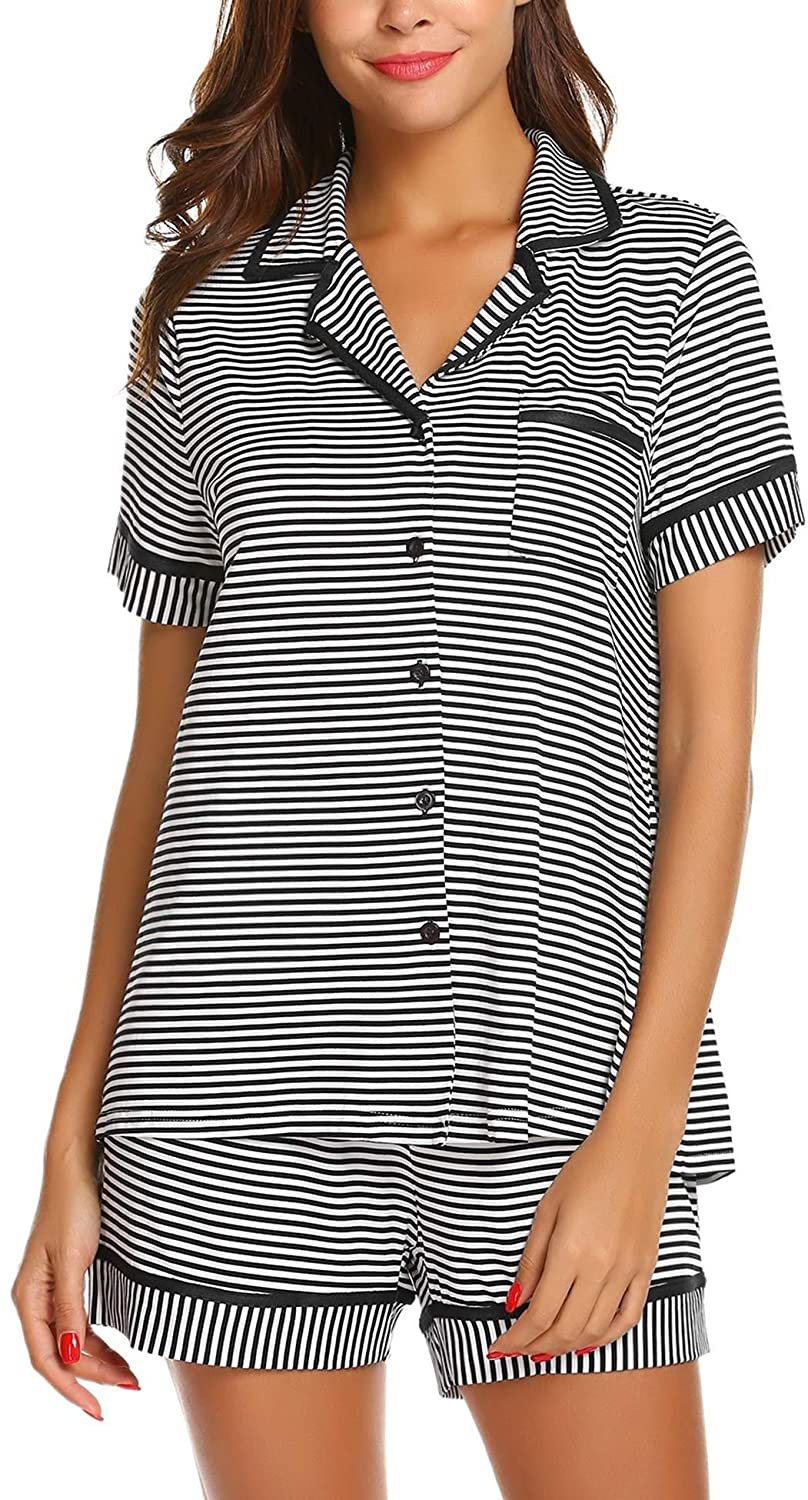 Ekouaer Pajamas Soft Striped Women'S Short Sleeve Button Sleepwear Shorts Shirt PJ Set(S-Xxl) Apparel & Accessories > Clothing > Sleepwear & Loungewear > Pajamas Kylie Max   