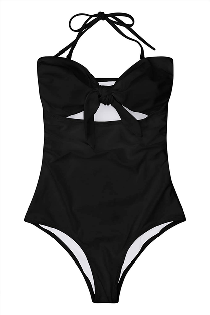 QINSEN Womens Sexy Strapless Tie Knot Front High Waist One Piece Swimsuit Apparel & Accessories > Clothing > Swimwear Kylie Max   