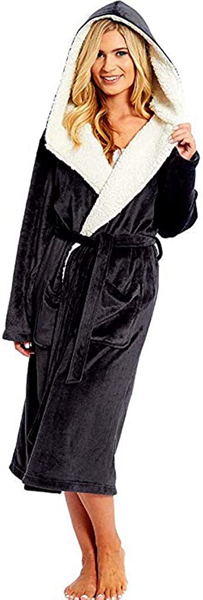 Women'S Autum Winter plus Size Hooded Jumpsuit Pajamas Robe,Loose Long Bathrobe Sleepwear Loungewear Negligees Nightgowns Apparel & Accessories > Clothing > Underwear & Socks > Shapewear AKshehe Black Medium 