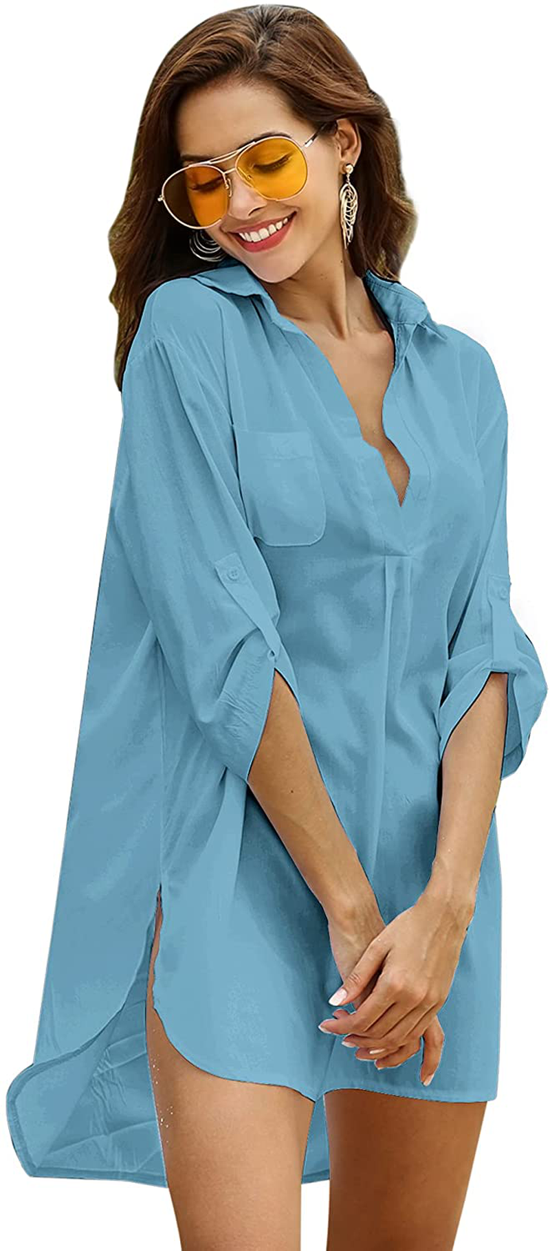 Ekouaer Women'S Swimsuit Beach Cover up Shirt Bikini Beachwear Bathing Suit Beach Dress Apparel & Accessories > Clothing > Swimwear Kylie Max   