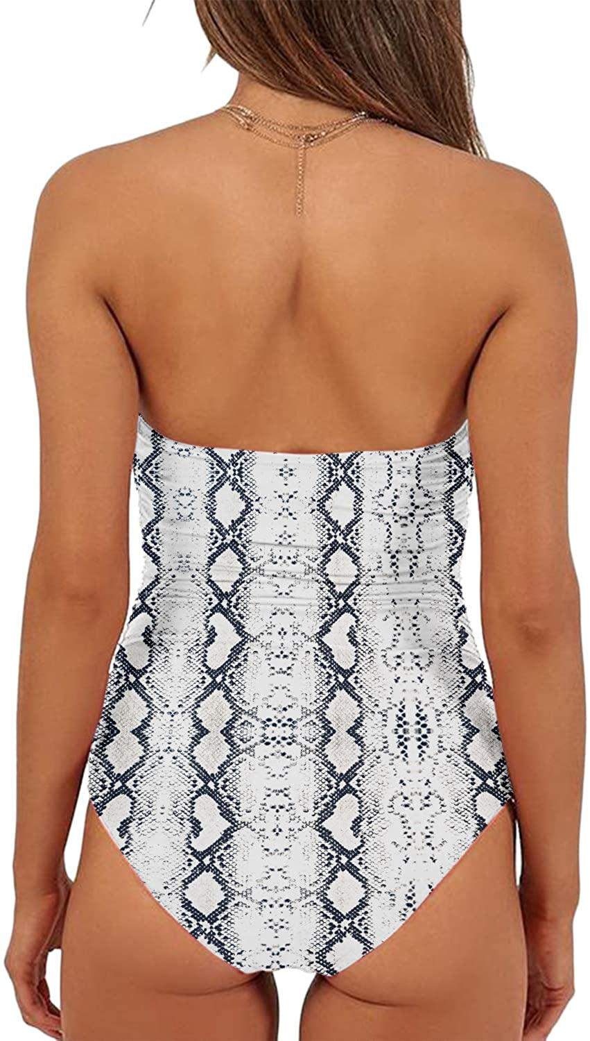 QINSEN Womens Sexy Strapless Tie Knot Front High Waist One Piece Swimsuit Apparel & Accessories > Clothing > Swimwear Kylie Max   
