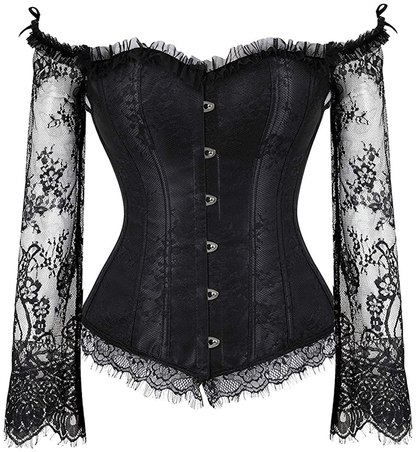 Corset Tops for Women Corset - Overbust Lingerie - Lace up Back Bustier Top - Fashion Corsets with Sleeve Apparel & Accessories > Clothing > Underwear & Socks > Lingerie SZIVYSHI Black X-Large 