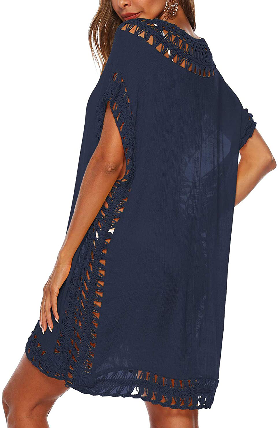 Wander Agio Womens Swimwear Cover up Swim Suit Beach Bikini Coverups Stripe Printing Hollow Out Apparel & Accessories > Clothing > Swimwear Kylie Max   