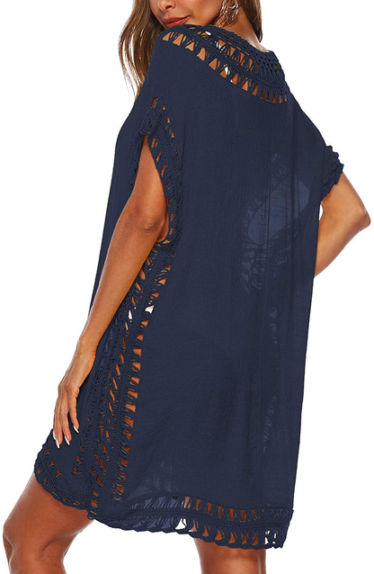 Wander Agio Womens Swimwear Cover up Swim Suit Beach Bikini Coverups Stripe Printing Hollow Out Apparel & Accessories > Clothing > Swimwear Kylie Max   