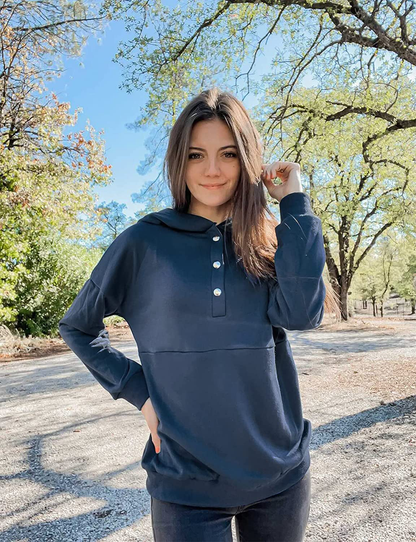 KIRUNDO Women'S Long Sleeve Casual Sweatshirts Women Hoodies Solid Color Button Collar Fall Pullover Tops Apparel & Accessories > Clothing > Activewear Kylie Max   