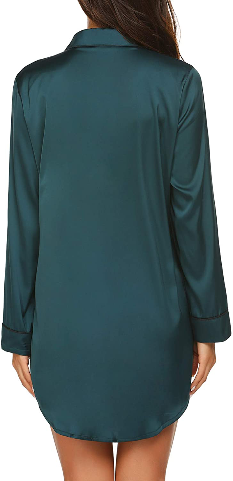 Ekouaer Women'S Long Sleeve Satin Sleepshirt Button down Nightgowns Silk Nightshirt Pajama Top Sleepwear S-XXL Apparel & Accessories > Clothing > Sleepwear & Loungewear > Nightgowns Kylie Max   