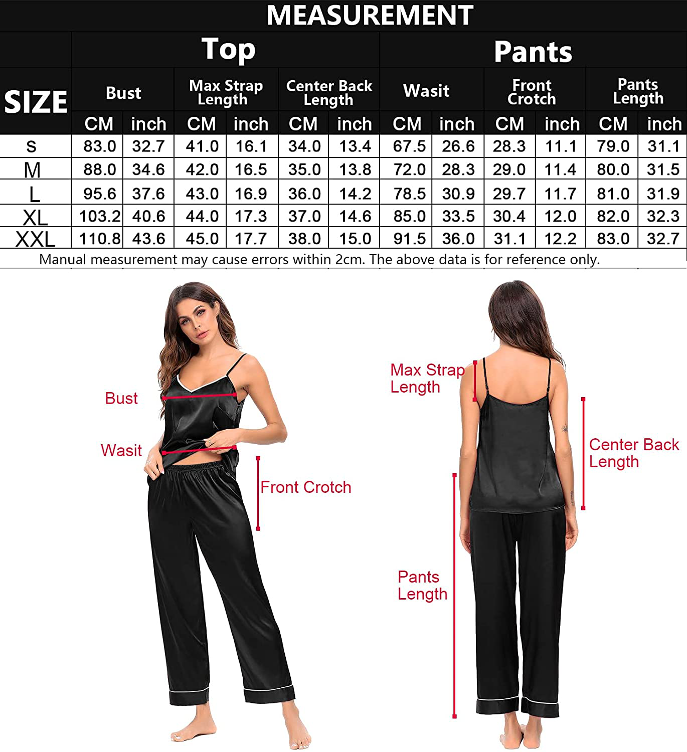 SWOMOG Womens Silk Satin Pajamas Set Two-Piece Pj Sets Cami Top and Capris Pants Sleepwear Apparel & Accessories > Clothing > Sleepwear & Loungewear Kylie Max   