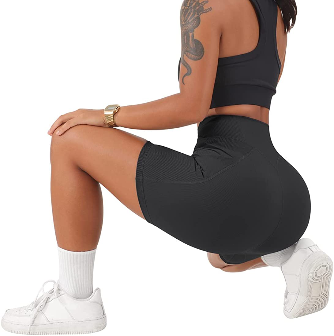 SUUKSESS Women Cross Workout Shorts with Pockets 5" High Waist Booty Biker Short Apparel & Accessories > Clothing > Shorts Kylie Max   