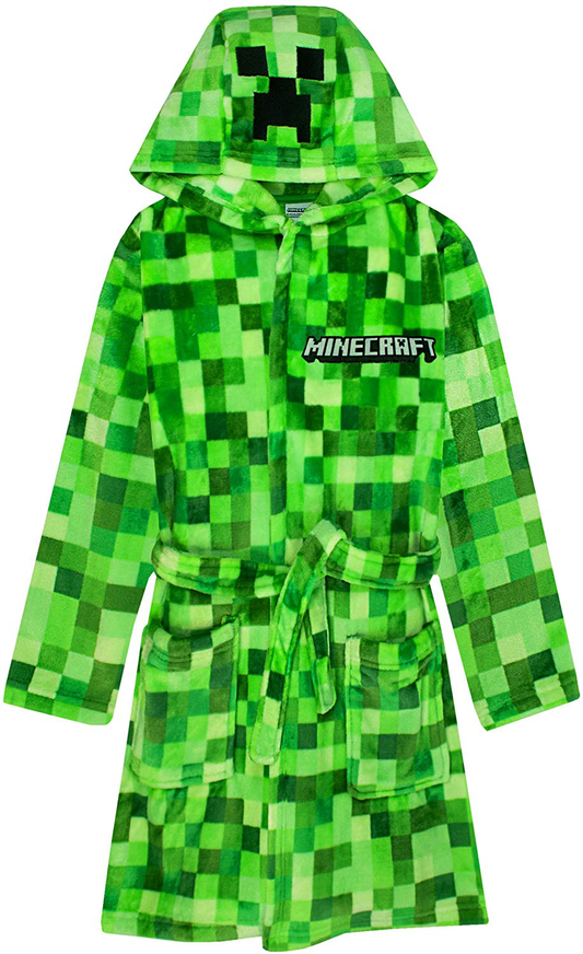 Minecraft Dressing Gown Pixelated Creeper Gamer Gift Boys Bathrobe Apparel & Accessories > Clothing > Sleepwear & Loungewear > Robes Kylie Max   