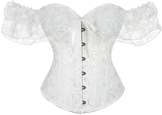 Corset Tops for Women Corset - Overbust Lingerie - Lace up Back Bustier Top - Fashion Corsets with Sleeve Apparel & Accessories > Clothing > Underwear & Socks > Lingerie SZIVYSHI White Top Medium 