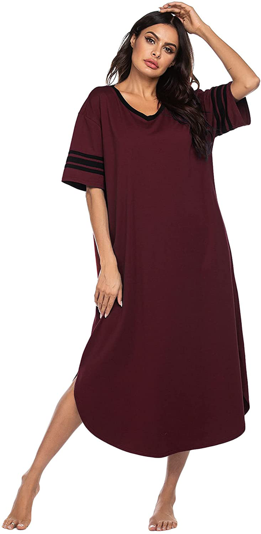 Ekouaer Long Nightgown, Womens V Neck Loungewear Oversized Sleepwear Loose Sleep Dress S-4XL Apparel & Accessories > Clothing > Sleepwear & Loungewear > Nightgowns Kylie Max   