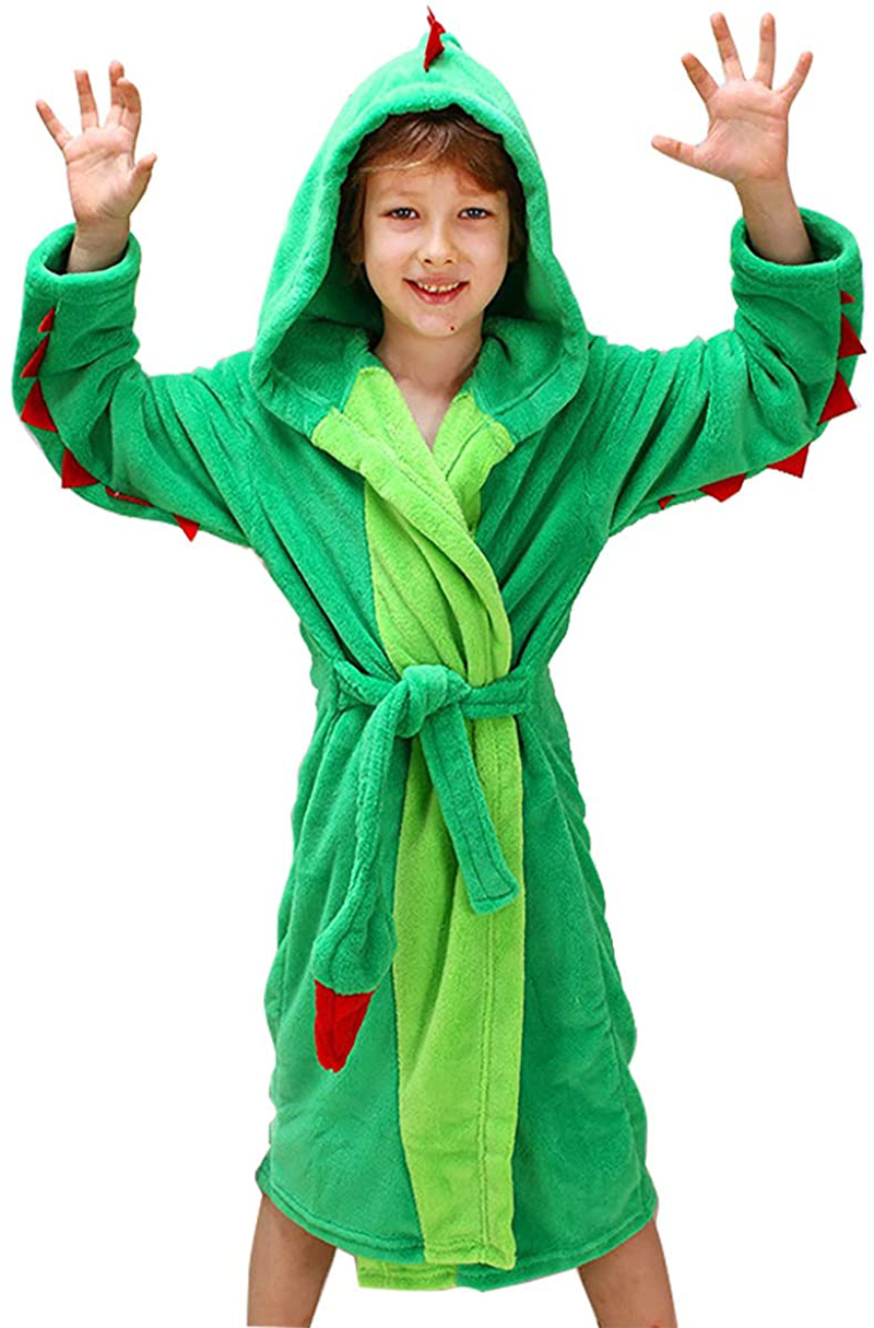 Kids Robes Boys Dinosaur Flannel Hooded Bathrobe Soft Animal Sleepwear Robe Costume Apparel & Accessories > Clothing > Sleepwear & Loungewear > Robes Kylie Max   