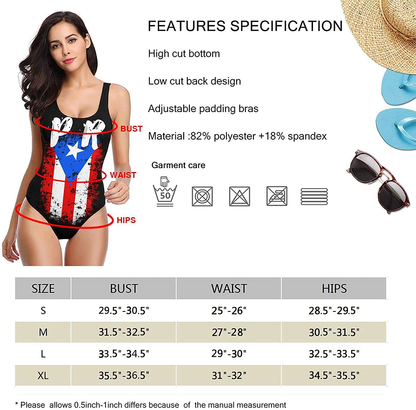Puerto Rico Pr Flag Women'S One Piece Swimsuits Low Back Bathing Suit Bikini Swimwear Apparel & Accessories > Clothing > Swimwear Kylie Max   