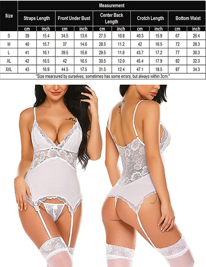 Avidlove Women Chemise Lingerie Set with Garter Belts Lace Babydoll Teddy Nightwear Outfit Apparel & Accessories > Clothing > Underwear & Socks > Lingerie Avidlove   
