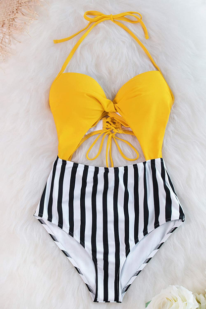 CUPSHE Women'S One Piece Swimsuit Cutout Halter Lace up Twist Bathing Suit Apparel & Accessories > Clothing > Swimwear Kylie Max   