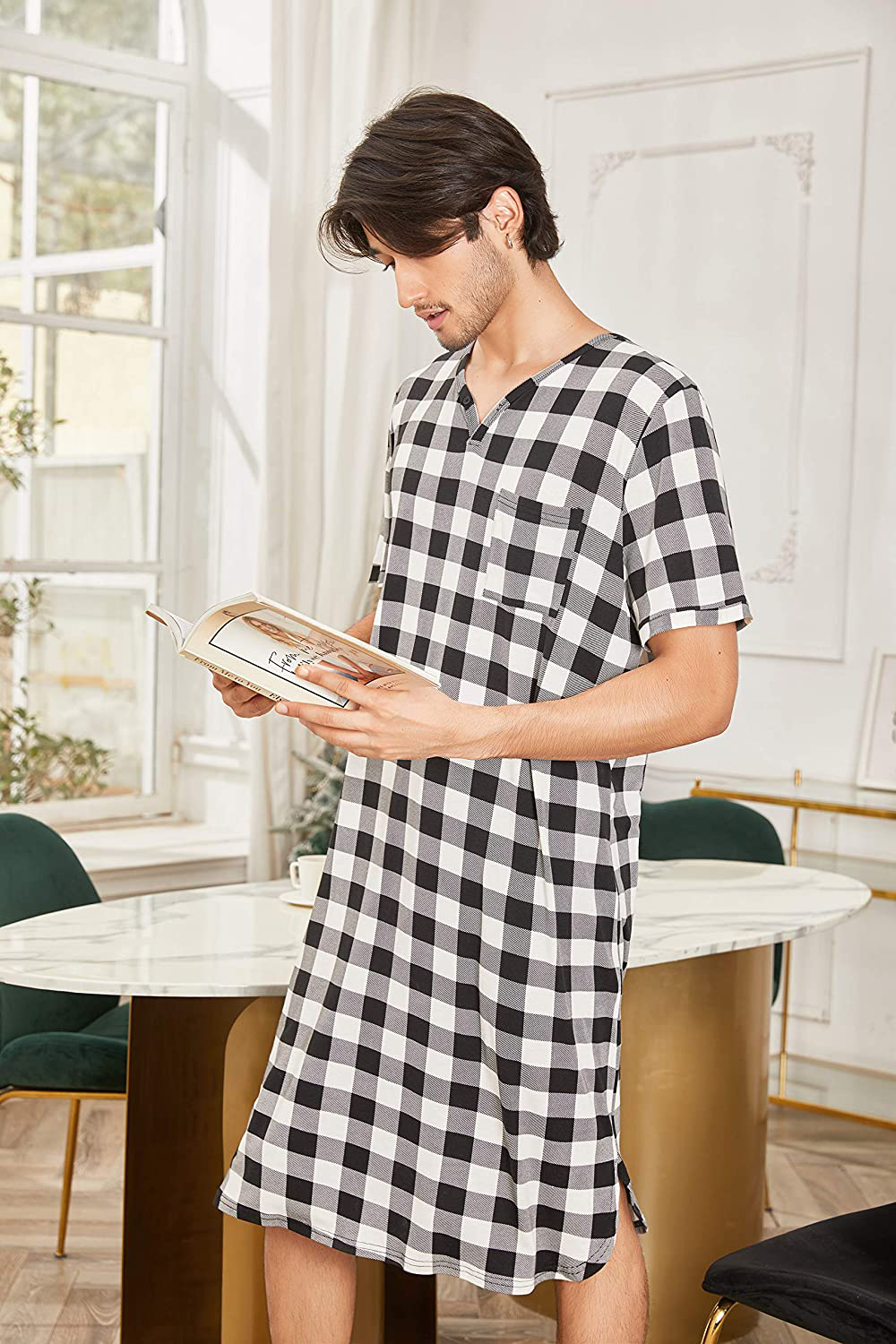 Ekouaer Men'S Nightshirt Nightwear Comfy Big&Tall Short Sleeve Henley Sleep Shirt Apparel & Accessories > Clothing > Sleepwear & Loungewear > Nightgowns Kylie Max   