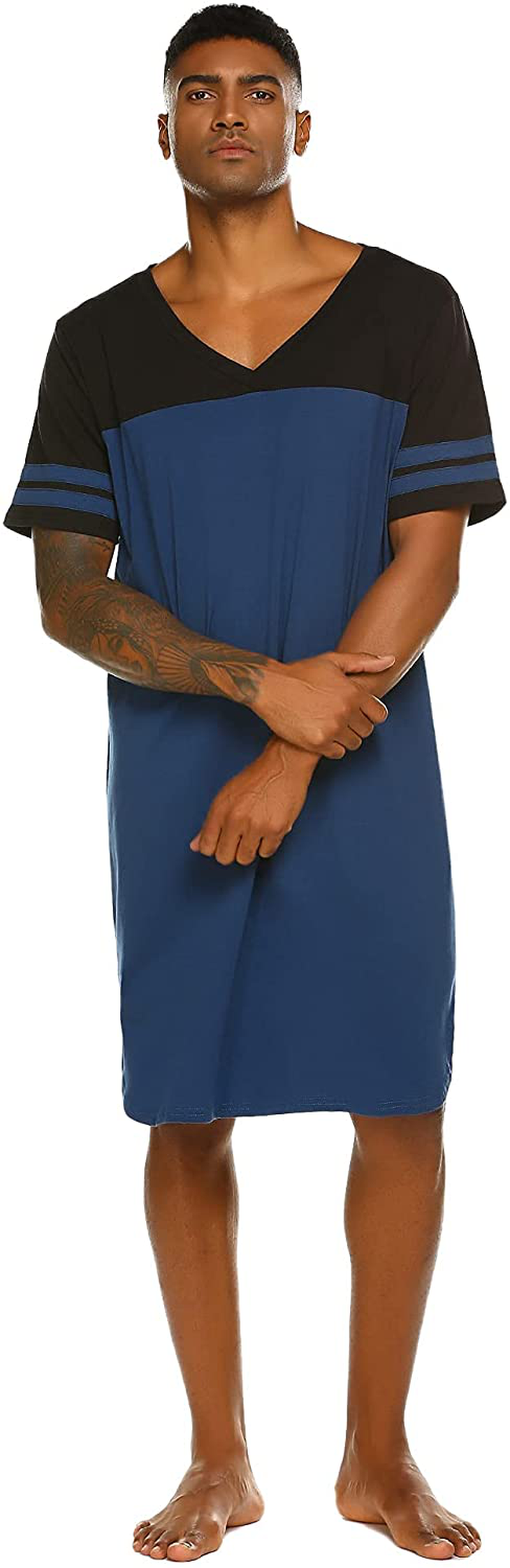 Ekouaer Nightgowns Mens V Neck Long Sleeve Sleepwear Big&Tall Pajama Sleeping Wear Loungewear Nightshirts M-XXXL Apparel & Accessories > Clothing > Sleepwear & Loungewear > Nightgowns Kylie Max   
