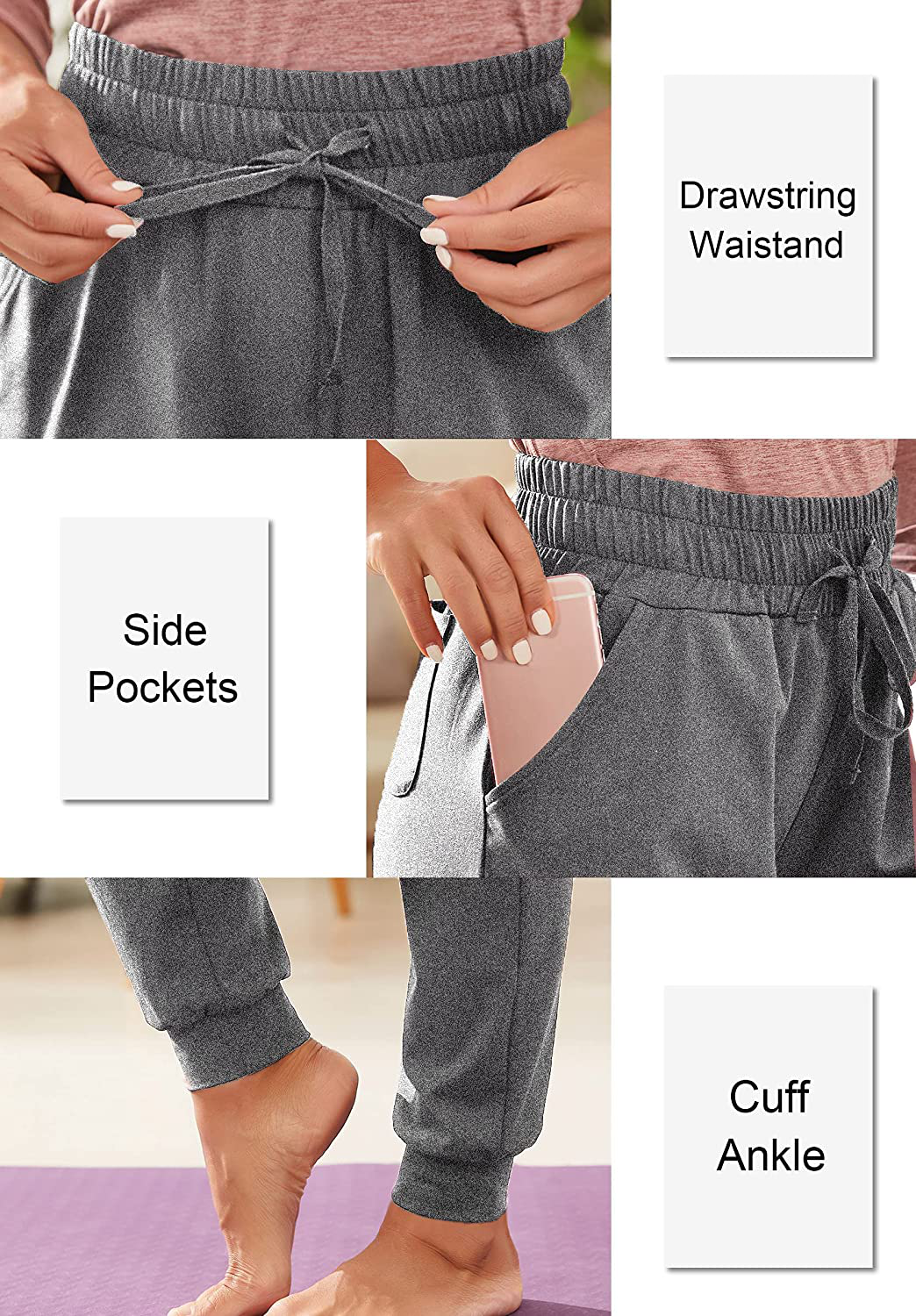 BATHRINS Women Tapered Joggers with Pockets – Casual Yoga High Waist Sweatpants Apparel & Accessories > Clothing > Activewear Kylie Max   