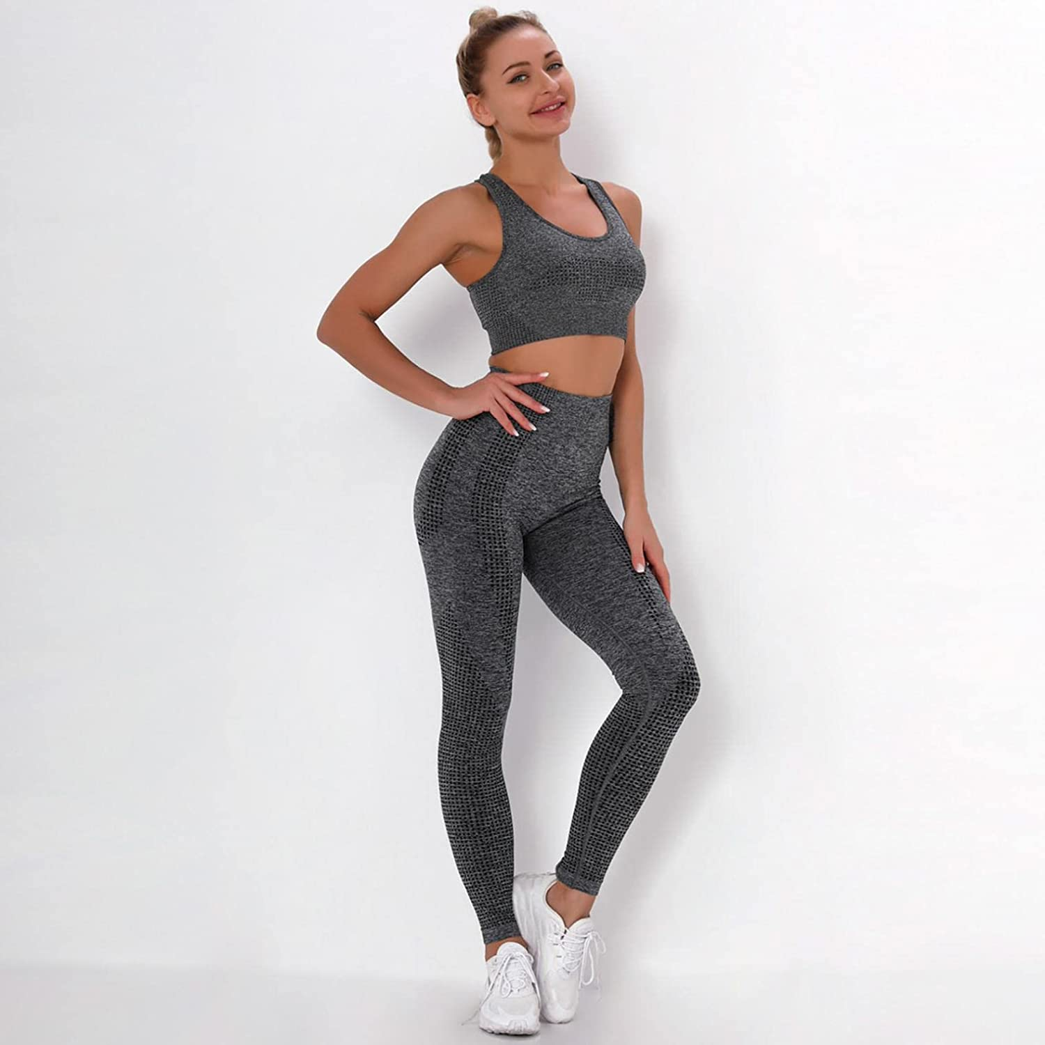 Burband Womens Ribbed Seamless Yoga Outfits 2 Piece Tracksuits Sports Bra Seamless Leggings Yoga Gym Workout Set Activewear Apparel & Accessories > Clothing > Underwear & Socks > Shapewear Burband   