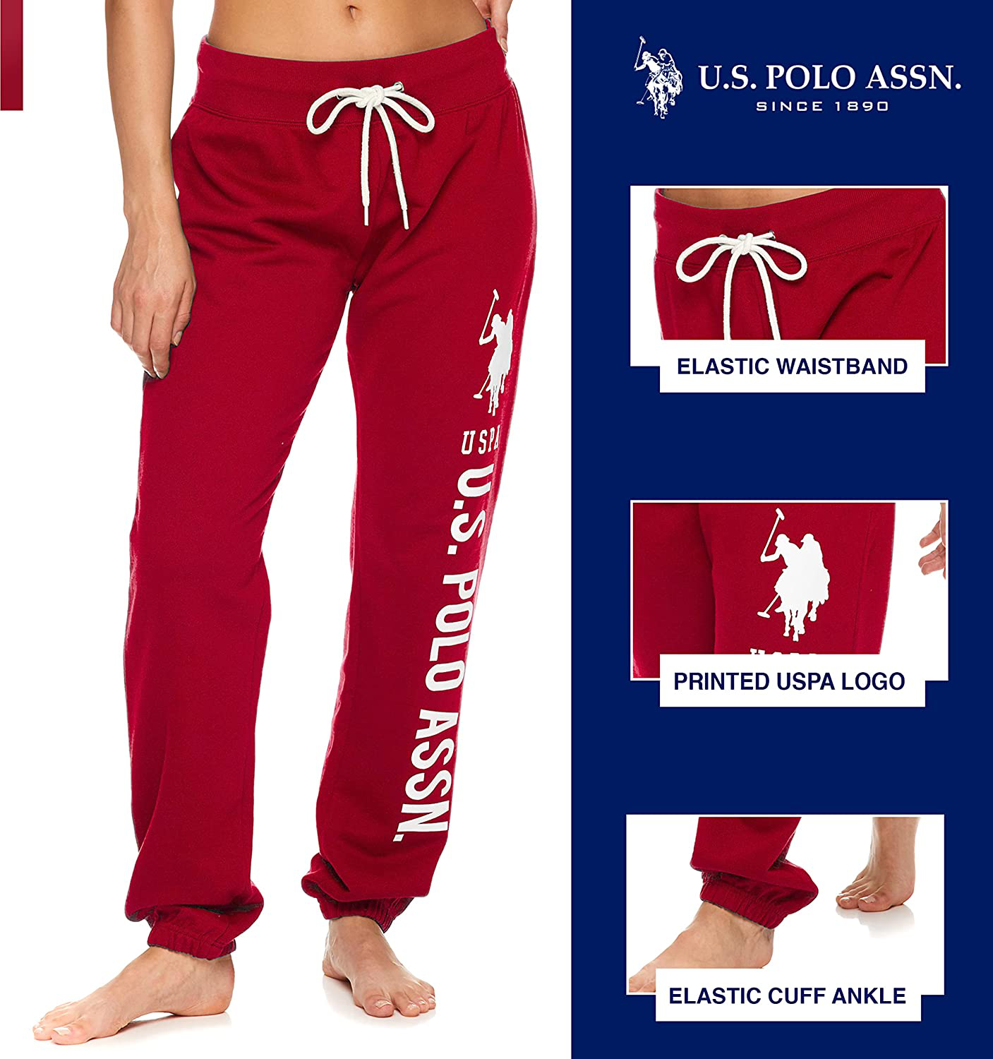 U.S. Polo Assn. Essentials Womens French Terry Joggers – Sweatpants for Women Apparel & Accessories > Clothing > Activewear Kylie Max   