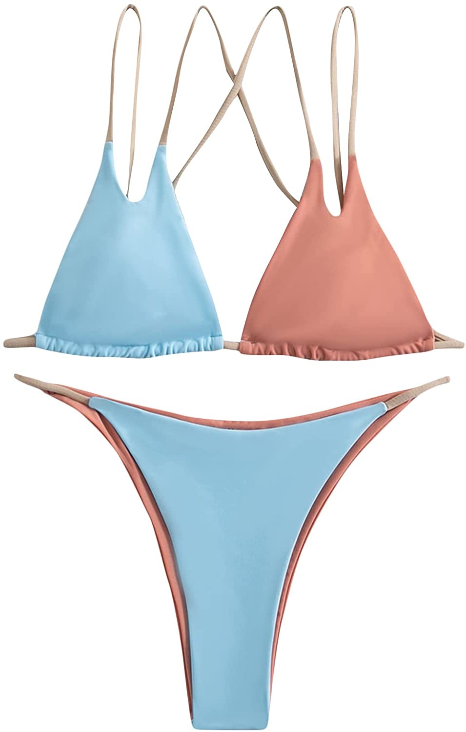SOLY HUX Women's Halter Triangle Tie Side Bikini 2 Piece Swimsuits Apparel & Accessories > Clothing > Swimwear SOLY HUX Multicoloured Colorblock Large 