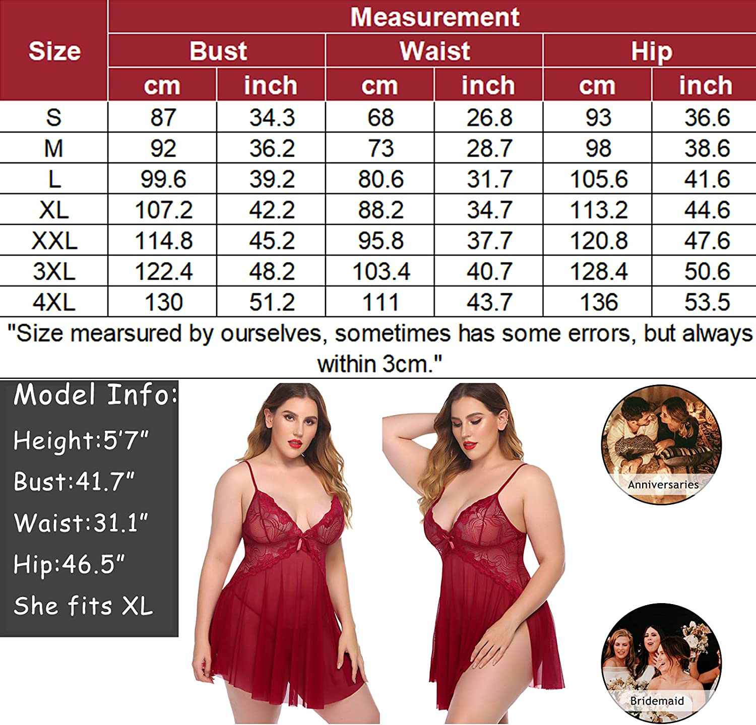 Avidlove Women Lace Lingerie Babydoll Sexy Chemise Exotic Nightgowns Bridal Nightdress Apparel & Accessories > Clothing > Underwear & Socks > Lingerie Kylie Max   