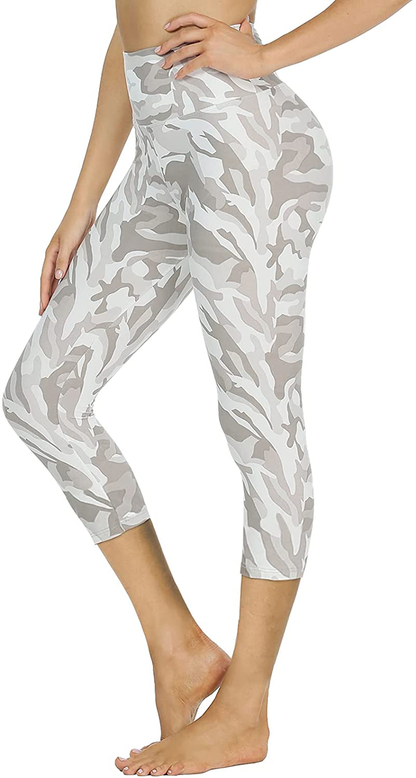 GAYHAY High Waisted Capri Leggings for Women - Soft Slim Tummy Control - Exercise Pants for Running Cycling Yoga Workout Apparel & Accessories > Clothing > Activewear GAYHAY Camo Light Grey Small-Medium 