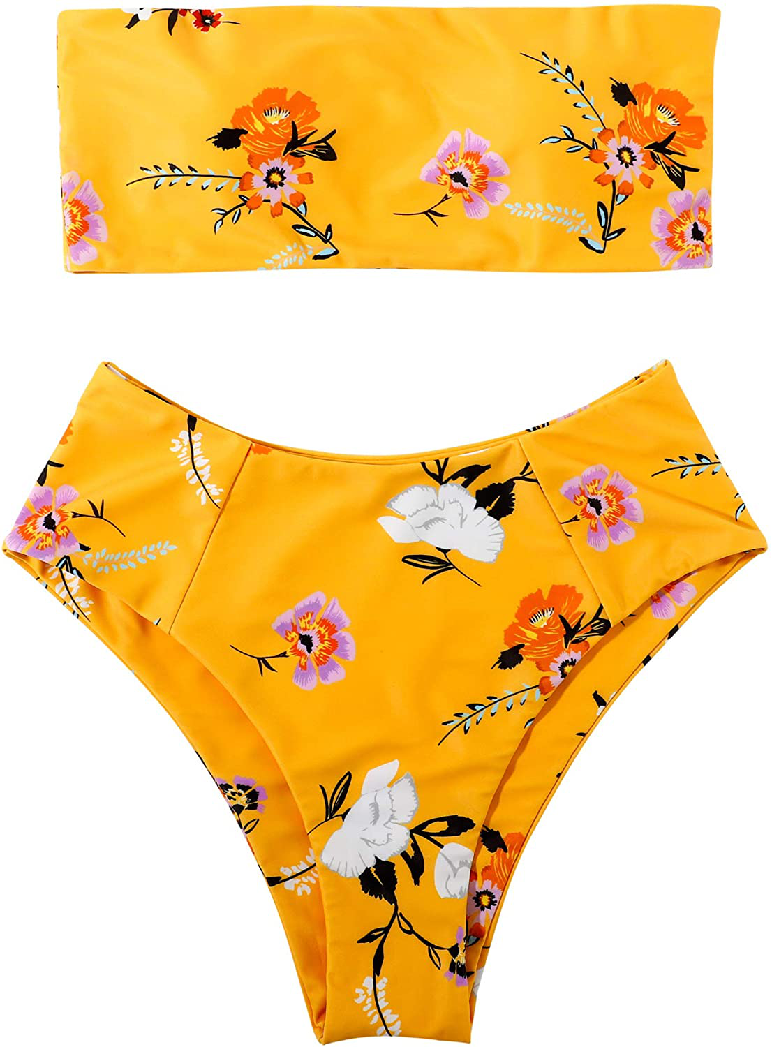 OMKAGI Women's 2 Pieces Bandeau Bikini Swimsuits Off Shoulder High Waist Bathing Suit High Cut Apparel & Accessories > Clothing > Swimwear OMKAGI 26-yellow Small 