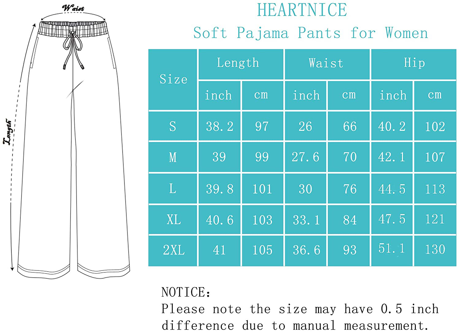 HEARTNICE Pajama Pants for Women Soft, Print Sleep Pants Lightweight Lounge Pj Bottoms Apparel & Accessories > Clothing > Sleepwear & Loungewear > Pajamas Kylie Max   