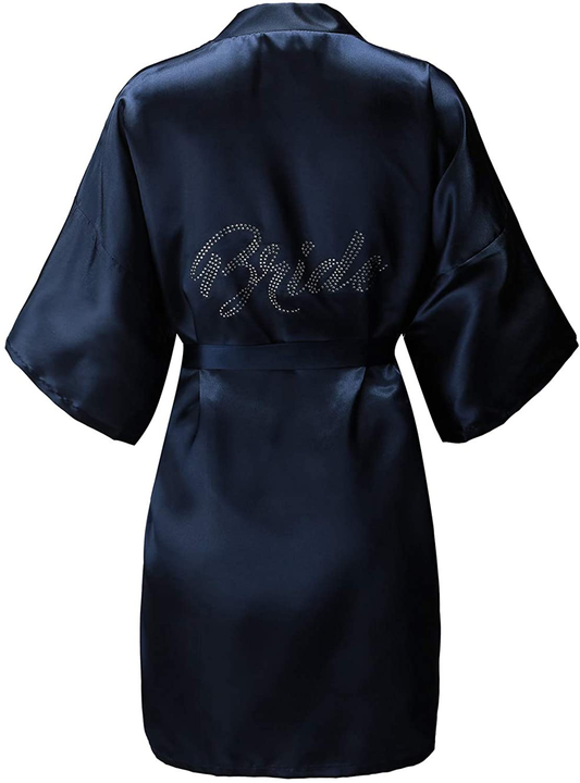 EPLAZA Women'S One Size Silver Rhinestones Bride Bridesmaid Short Satin Robes for Wedding Party Getting Ready Apparel & Accessories > Clothing > Sleepwear & Loungewear > Robes Kylie Max   