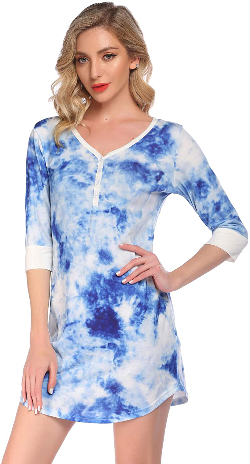 Ekouaer Women'S Nightgown Sleep Nightshirt Sleepshirt Button down Pajama Dress Sleepwear Apparel & Accessories > Clothing > Sleepwear & Loungewear > Nightgowns Kylie Max   