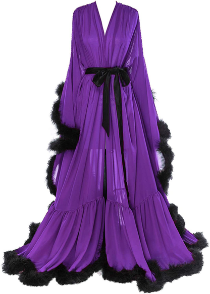 Molisa Women'S Sexy Feather Bridal Robe Long Wedding Scarf Illusion Bathrobe Sleepwear Lingerie Robe Nightgown Apparel & Accessories > Clothing > Sleepwear & Loungewear > Robes Molisa   