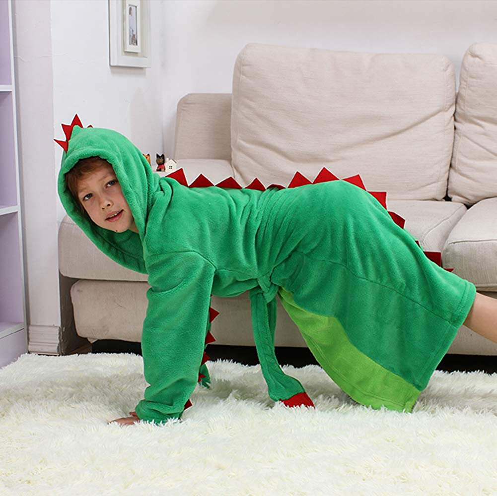 Kids Robes Boys Dinosaur Flannel Hooded Bathrobe Soft Animal Sleepwear Robe Costume Apparel & Accessories > Clothing > Sleepwear & Loungewear > Robes Kylie Max   