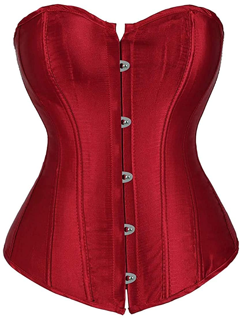 NIYIGEJI Satin Sexy Strong Boned Corset Lace up Overbust Waist Cincher Bustier Bodyshaper Top Apparel & Accessories > Clothing > Underwear & Socks > Lingerie NIYIGEJI Red X-Large 