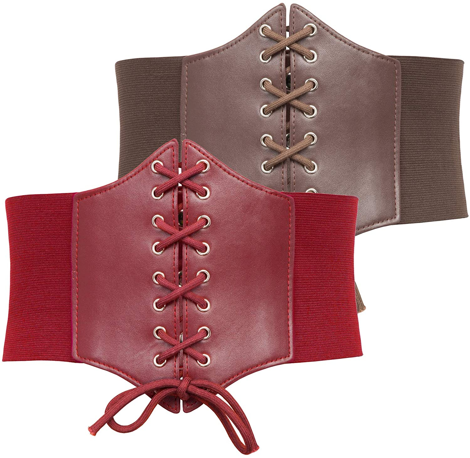 GRACE KARIN Lace-Up Cinch Belt Tied Corset Elastic Waist Belt Apparel & Accessories > Clothing Accessories > Belts GRACE KARIN Coffee + Red X-Large 