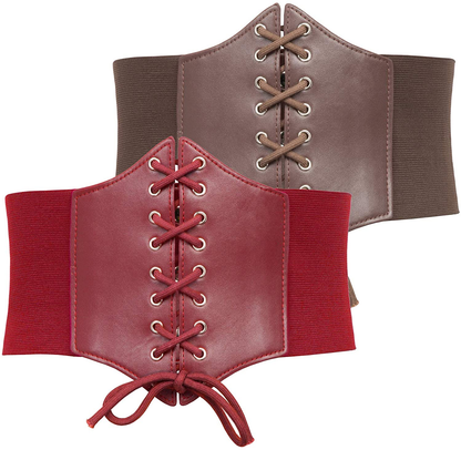 GRACE KARIN Lace-Up Cinch Belt Tied Corset Elastic Waist Belt Apparel & Accessories > Clothing Accessories > Belts GRACE KARIN Coffee + Red X-Large 