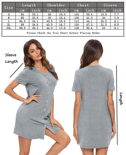 SWOMOG Women'S Button down Nightgown Short Sleeve Nightshirt V-Neck Sleepwear Boyfriend Sleepshirt Pajama Dress Apparel & Accessories > Clothing > Sleepwear & Loungewear > Nightgowns Kylie Max   