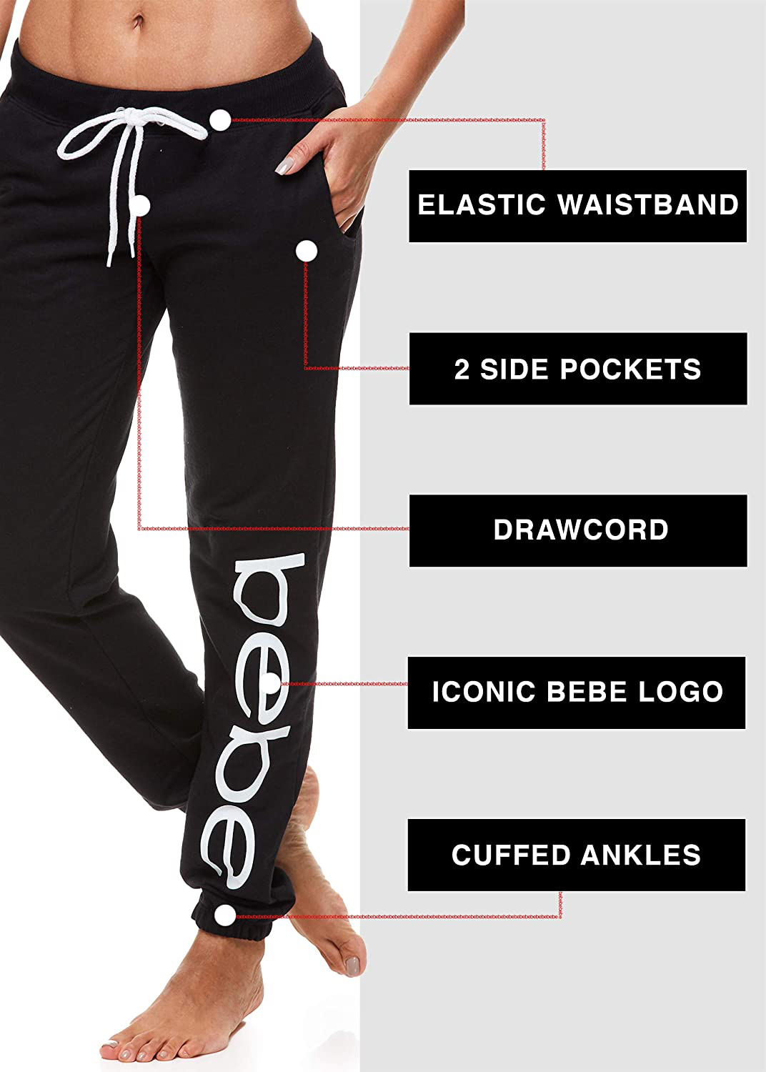 Bebe Womens Sweatpants French Terry Jogger Lounge Sleep Pajamas Apparel & Accessories > Clothing > Activewear Kylie Max   
