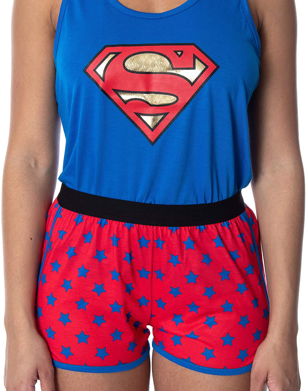 DC Comics Women'S Superman Classic Logo Racerback Tank and Shorts Loungewear Pajama Set Apparel & Accessories > Clothing > Sleepwear & Loungewear Kylie Max   