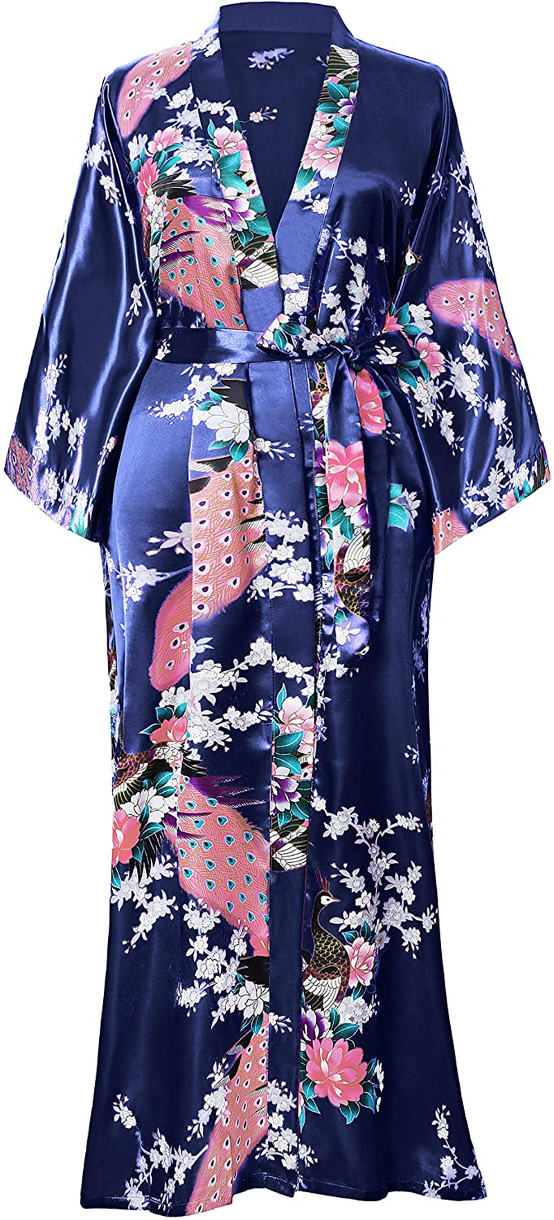 BABEYOND Women'S plus Size Kimono Robe Long Robes with Peacock and Blossoms Printed plus Size Kimono Outfit Apparel & Accessories > Clothing > Sleepwear & Loungewear > Robes KYLIE MAX   