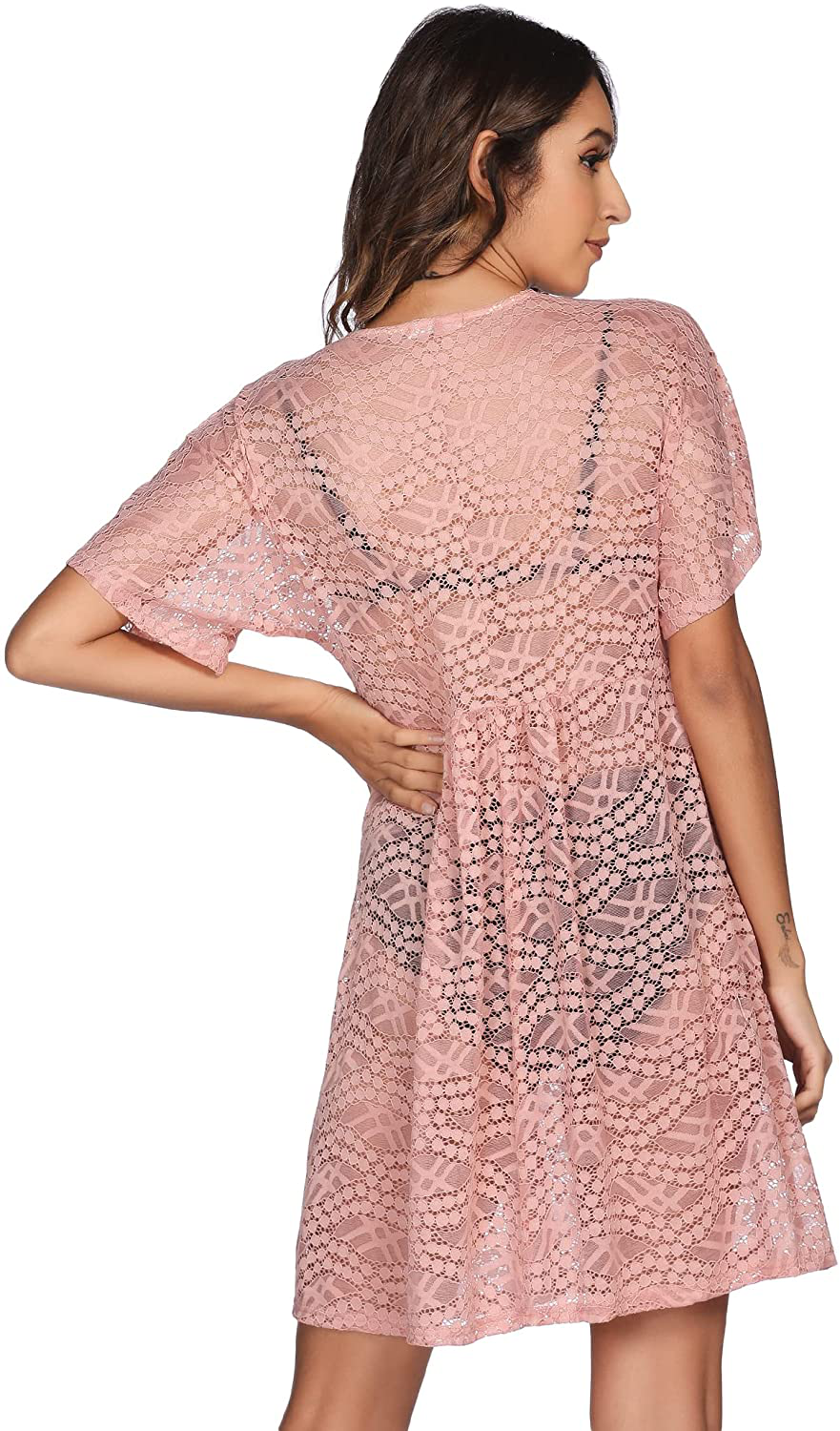 Ekouaer Women Swimsuit Cover Ups Batwing Sleeve Sheer Lace Cover up Bathing Suit Beach Dress Apparel & Accessories > Clothing > Swimwear Kylie Max   