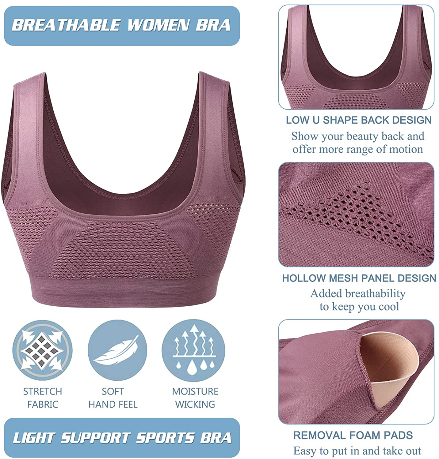 Women Sports Bra Comfortable Sleep Bras No Underwire Seamless Workout Yoga Bra of 3 Pack Apparel & Accessories > Clothing > Underwear & Socks > Bras Kylie Max   