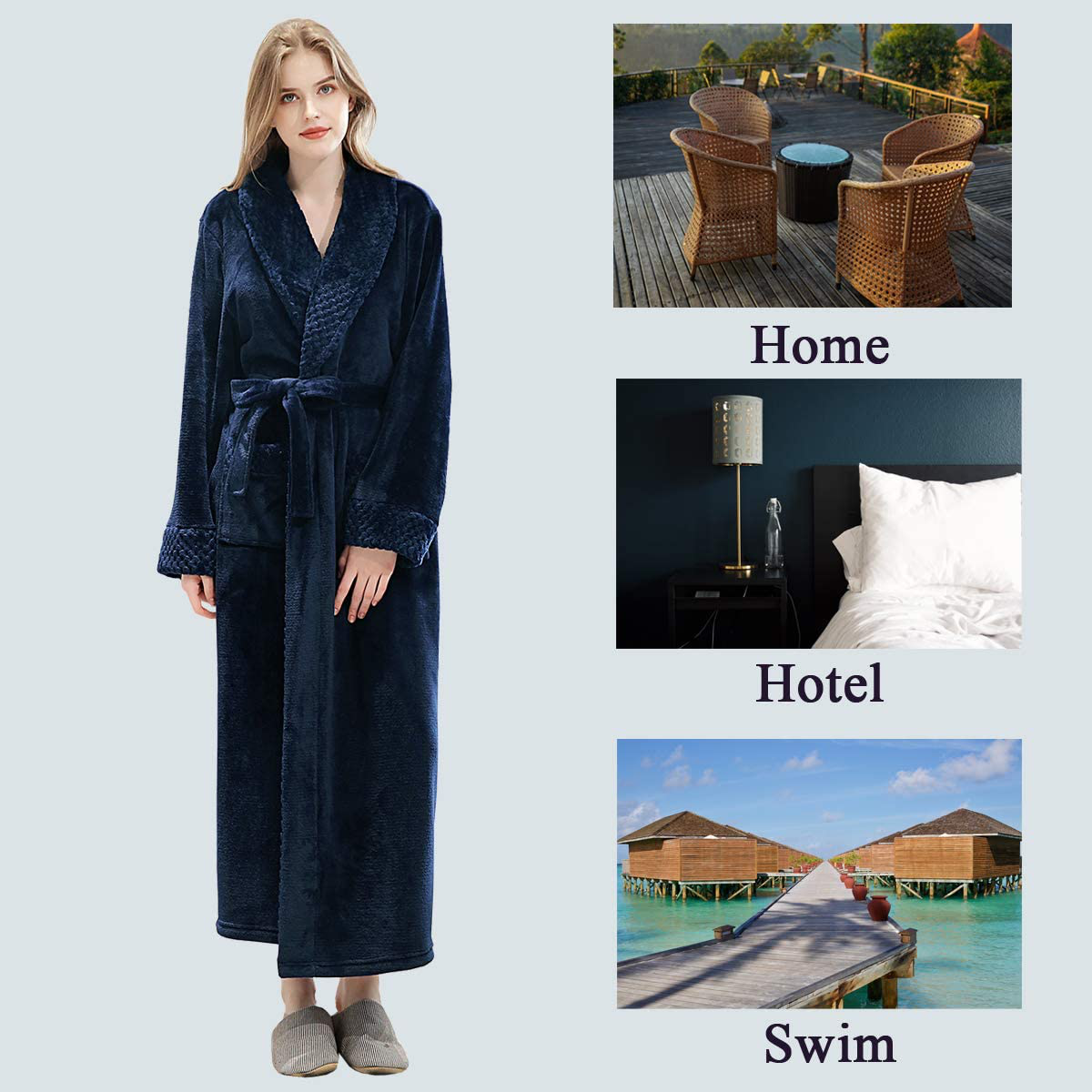 Long Bath Robe for Womens Plush Soft Fleece Bathrobes Nightgown Ladies Pajamas Sleepwear Housecoat Apparel & Accessories > Clothing > Sleepwear & Loungewear > Robes Kylie Max   