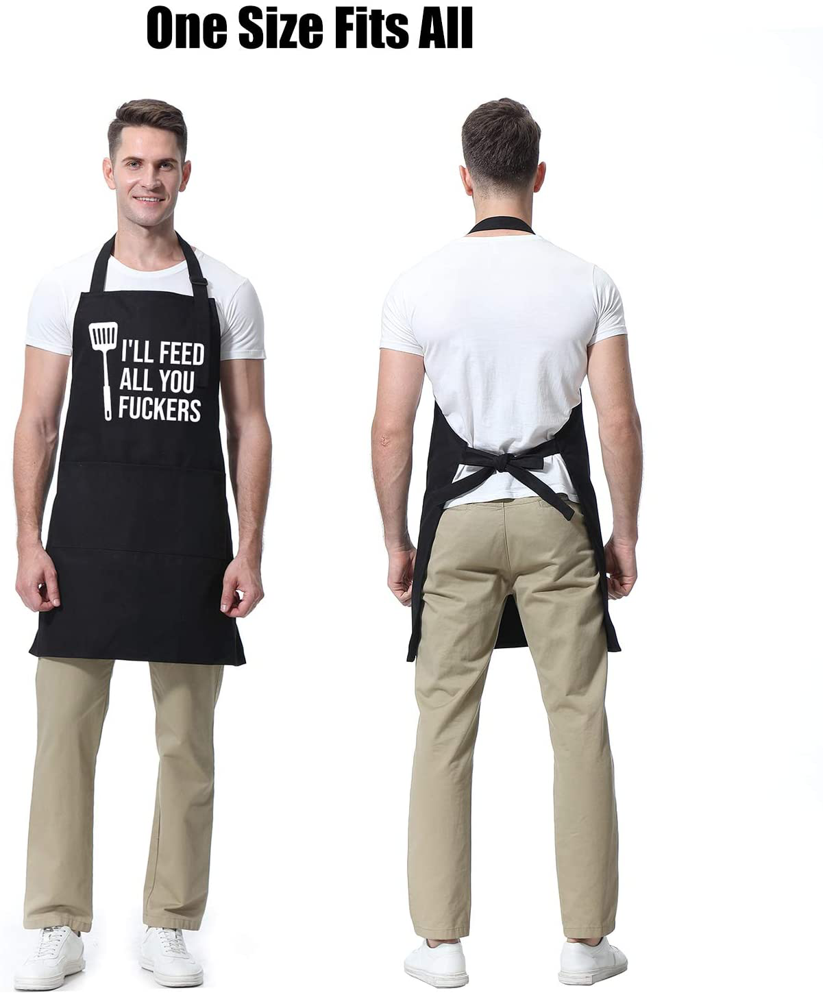I'll Feed All You - Funny Aprons for Men, Women with 3 Pockets - Dad Gifts, Gifts for Men - Christmas, Thanksgiving, Birthday Gifts for Husband, Dad, Wife, Mom - Miracu Cooking Grilling BBQ Chef Apron Arts & Entertainment > Party & Celebration > Gift Giving Miracu   