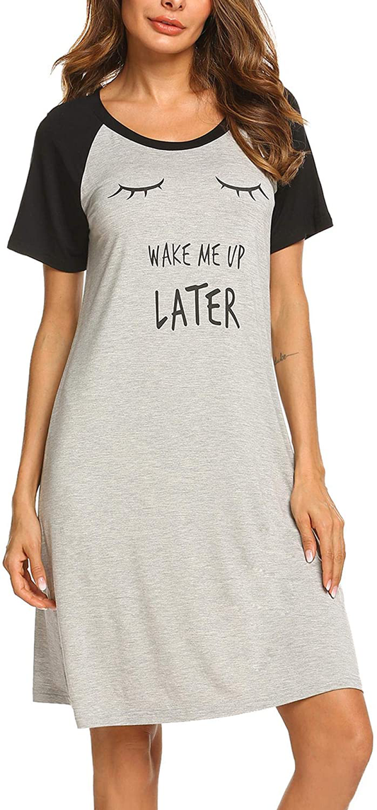 Ekouaer Womens Nightgowns Short Sleeve Nightshirts Printed Sleepwear Soft Sleep Shirts S-3XL Apparel & Accessories > Clothing > Sleepwear & Loungewear > Nightgowns Kylie Max   