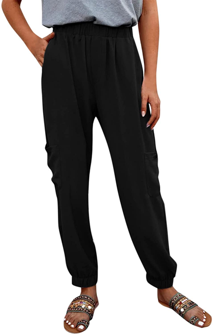 Burband Womens Cotton Elastic Waist Tactical Joggers Pants Cargo Sweatpants with Pockets Hiking Linen Yoga Lounge Trousers Apparel & Accessories > Clothing > Underwear & Socks > Shapewear Burband   