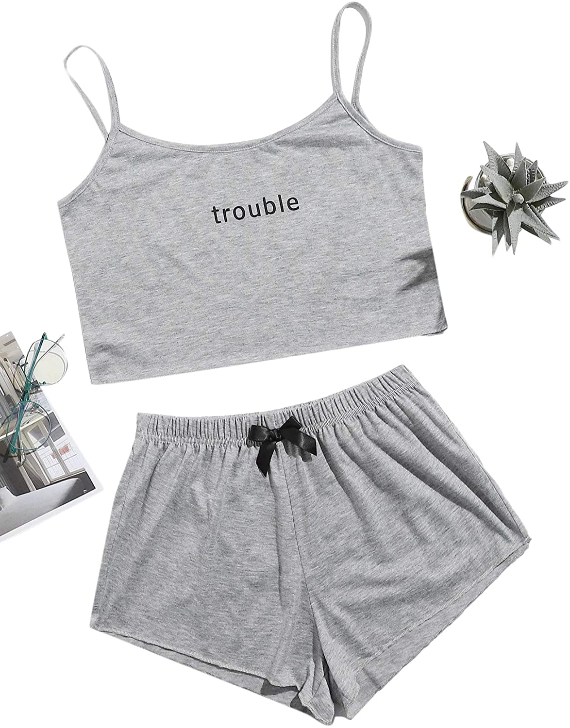 Sweatyrocks Women'S Suit Two Piece Outfits Sleeveless Crop Cami Top and Shorts Set Apparel & Accessories > Clothing > Sleepwear & Loungewear Kylie Max   