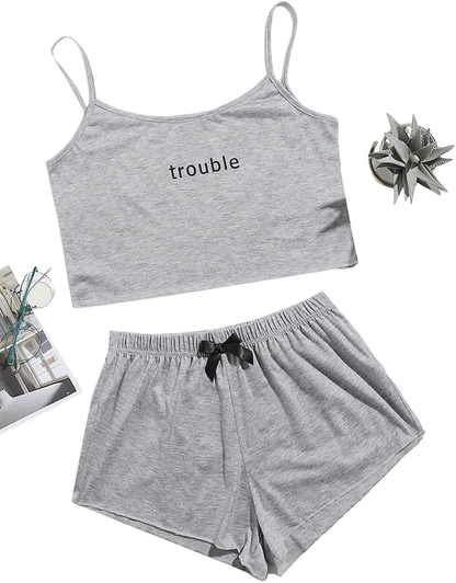 Sweatyrocks Women'S Suit Two Piece Outfits Sleeveless Crop Cami Top and Shorts Set Apparel & Accessories > Clothing > Sleepwear & Loungewear Kylie Max   